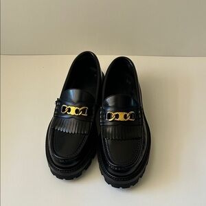 Celine Black Moccasins with Gold Detail